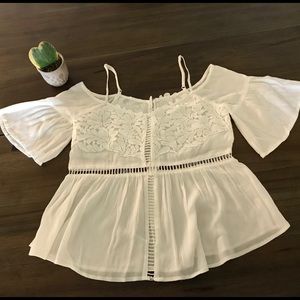 New with Tags White Peasant Top with Floral Detail